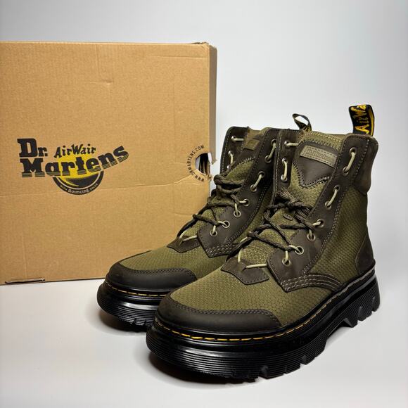 Dr. Martens Tarik TG Waxed Leather & Nylon Utility Boots in DMS Olive - Picture 1 of 10